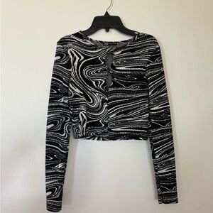 Zara Monochrome Swirl Long Sleeve Top